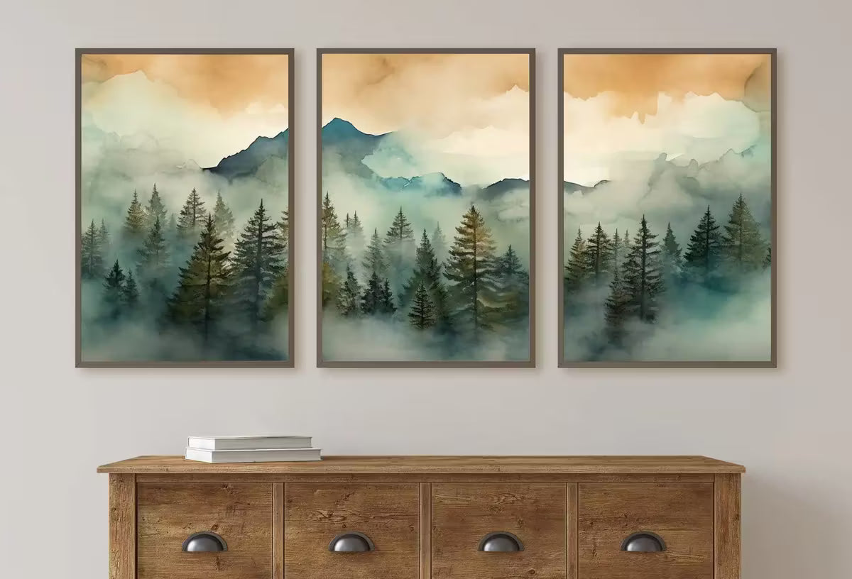 3 Piece Wall Art. Mountain Wall Art. Gallery Wall Set. Set of 3 Prints. Watercolor Mountain Print. Landscape Print Set.