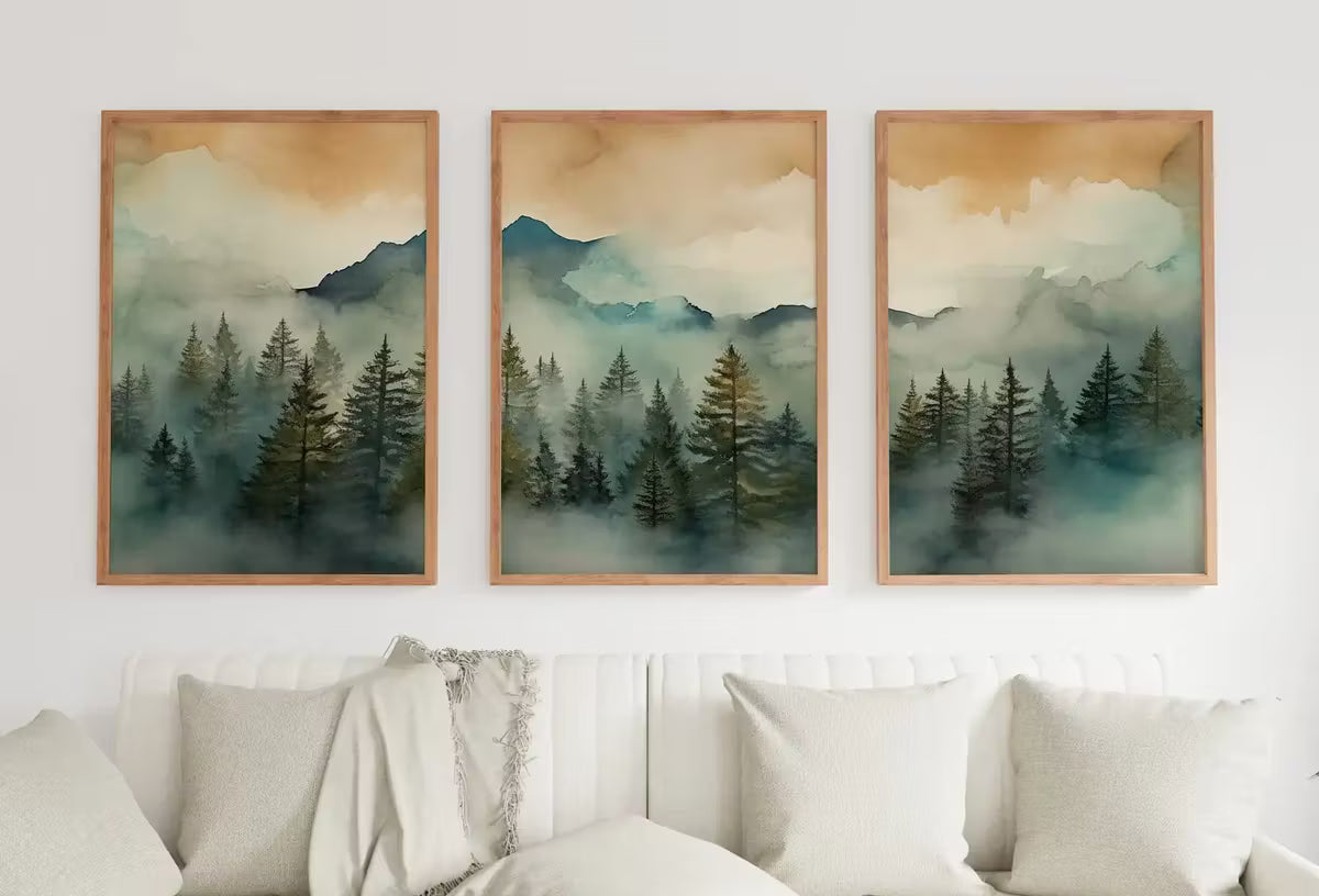 3 Piece Wall Art. Mountain Wall Art. Gallery Wall Set. Set of 3 Prints. Watercolor Mountain Print. Landscape Print Set.