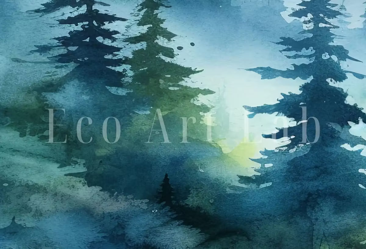 Abstract Mountain Print Set of 3 | Watercolor Blue Mountain Landscape | Nature Print Set | Modern Minimal Decor | Pine Forest Wall Art – Wall Art Set