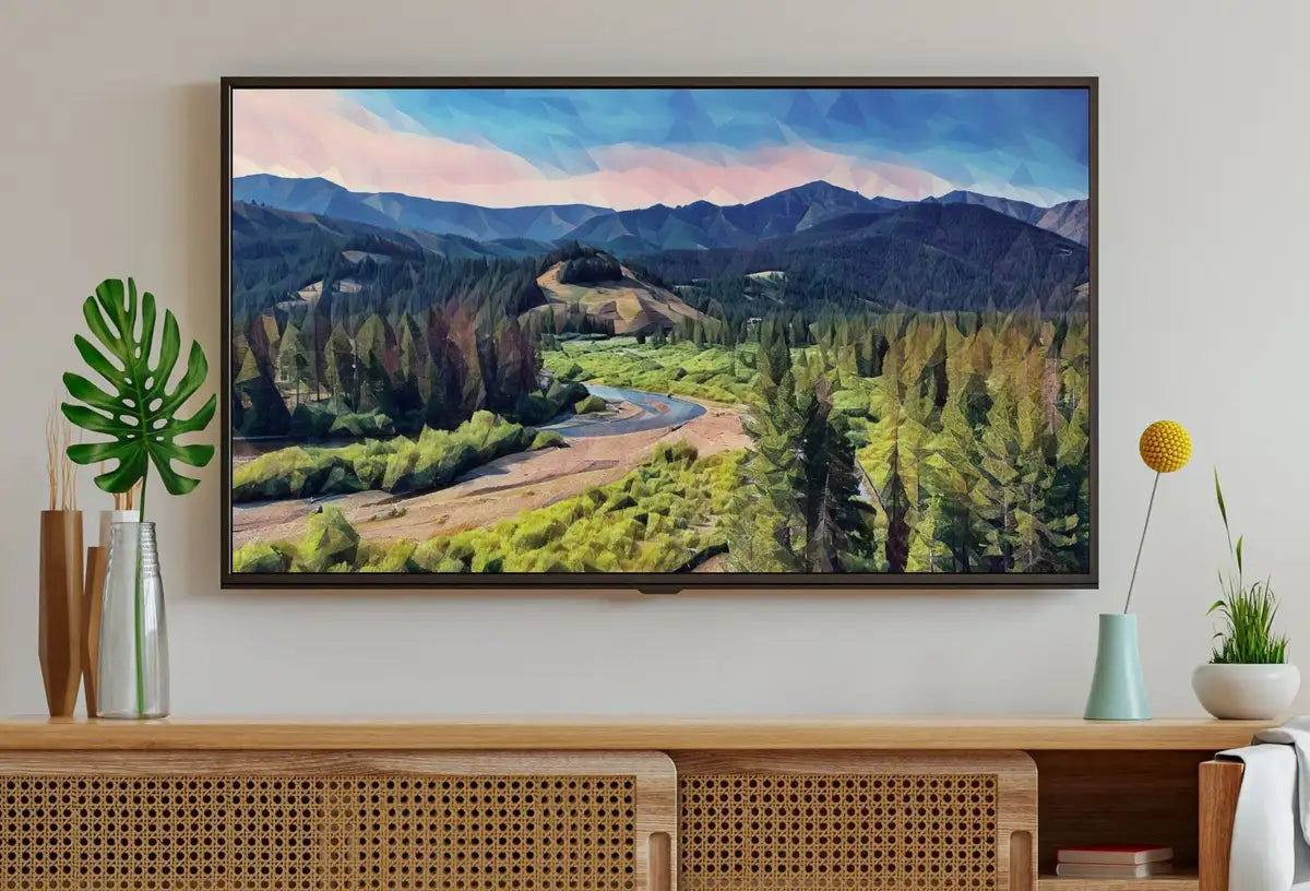 Detail view of artwork from Abstract Mountain View Landscape Painting, Frame TV Art Digital Download, Art for Tv, Colorful Art for Frame TV. Nature Wall Art. (variation 2)