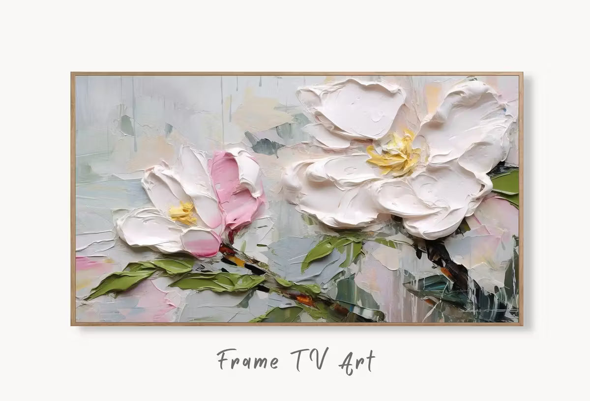 Abstract Samsung Frame TV Art | Vibrant Abstract Floral Art | Oil Painting | Textured Wall Art | Heavy Textured Painting | Art For Frame Tv – Frame TV  Art