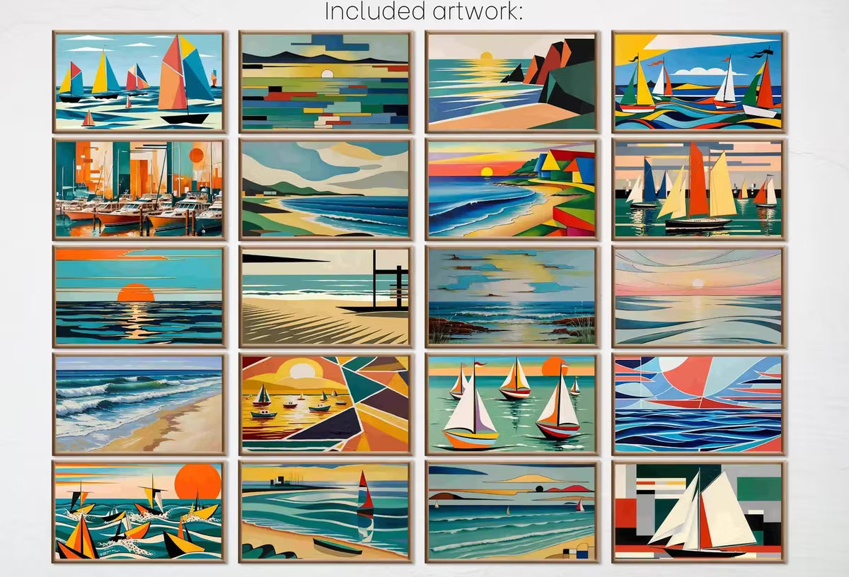 Bauhaus Art for Samsung Frame TV – Mid Century Coastal Wall Decor – Beachy Bauhaus Wall Art  – 4K 8K TV Art Set – Frame TV Art Set