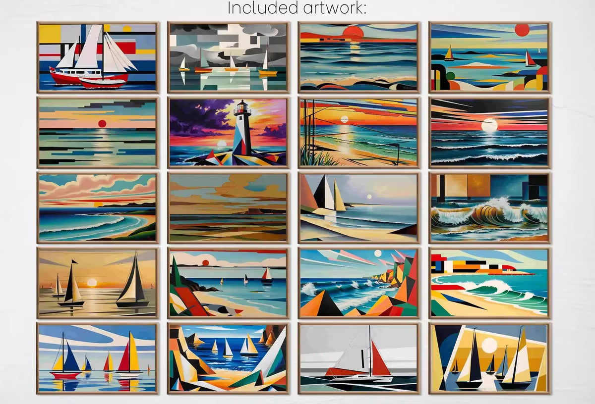 Bauhaus Art for Samsung Frame TV – Mid Century Coastal Wall Decor – Beachy Bauhaus Wall Art  – 4K 8K TV Art Set – Frame TV Art Set