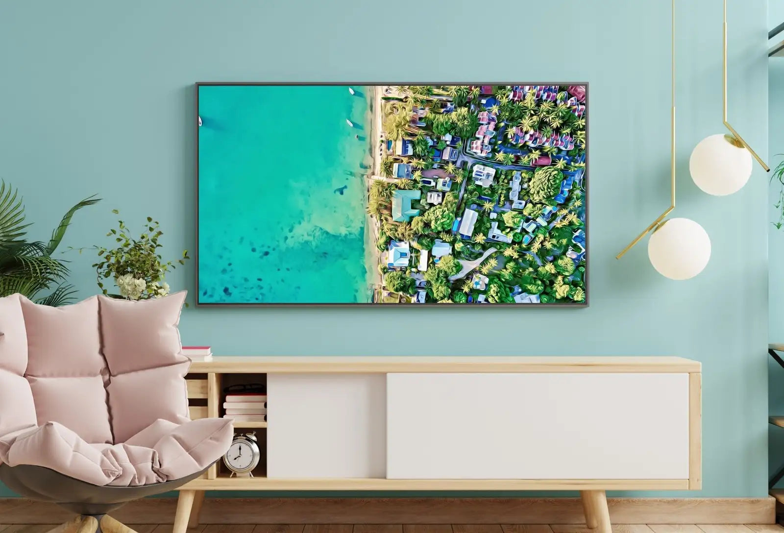 Detail view of artwork from Beach Aerial View, art for Frame TV. Digital Download Art for TV. Coastal Wall Art. Beach Artwork for Samsung Frame. (variation 1)