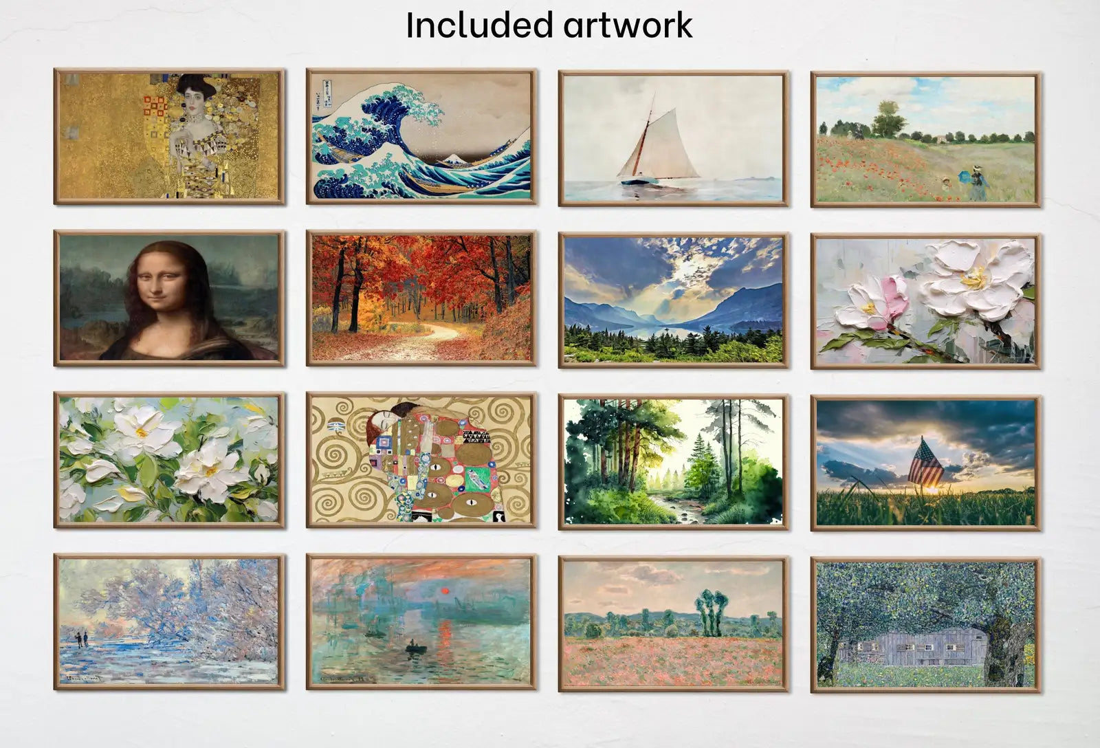 Included artwork preview showing first selection of artworks from Best Sellers 2024 Frame TV Art Collection. Samsung TV Art Set. Instant Download Wall Decor. Best selling items. Famous Vintage or original.