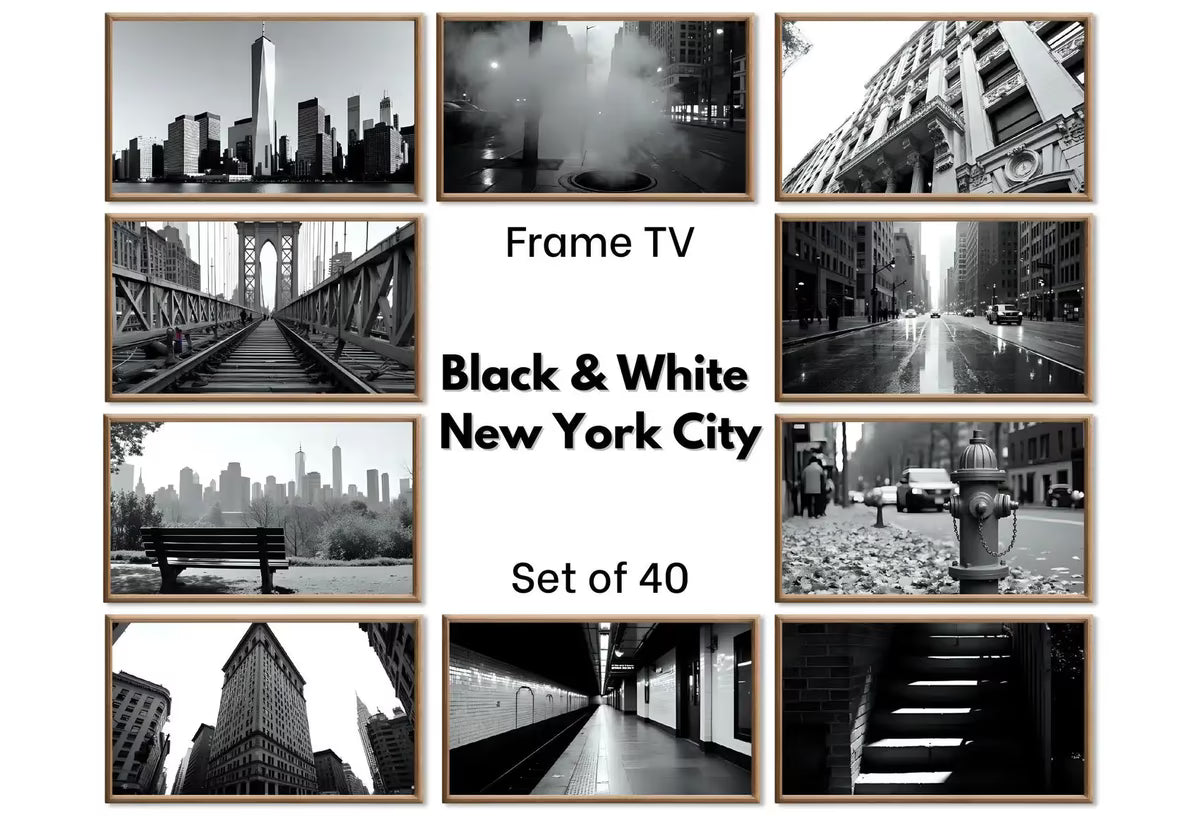 Black and White New York Wall Art for Samsung Frame TV | NYC Skyline, Brooklyn Urban Gallery Wall Set | Contemporary Modern Minimalist Art – Frame TV Art Set