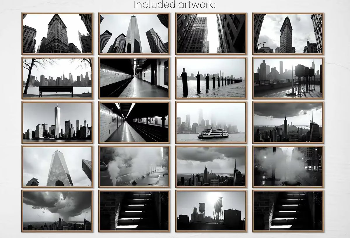 Black and White New York Wall Art for Samsung Frame TV | NYC Skyline, Brooklyn Urban Gallery Wall Set | Contemporary Modern Minimalist Art – Frame TV Art Set