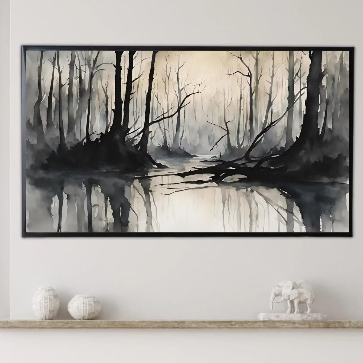 Black Grey Art for Samsung Frame TV I Dark Watercolor Minimalist Landscape I Unique Frame TV Art for Modern Decor – Frame TV  Art