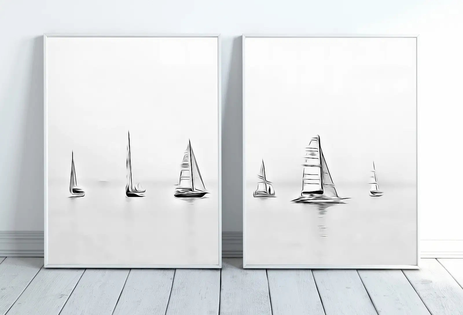 Boats At Sea Set of 2 Prints, Nautical Wall Decor. Printable Wall Art Prints, 2 piece wall art Black and White Print Minimalist boat decor – Printable Wall Art Set (Digital Download)