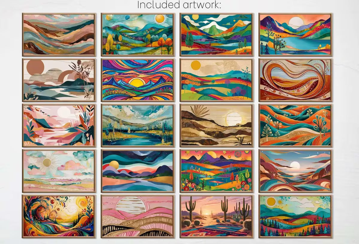 Boho Wall Art for Frame TV – Maximalist, Whimsical, Abstract Original Paintings – Folk Art Style Frame TV Art Set 4K 8K – Frame TV Art Set