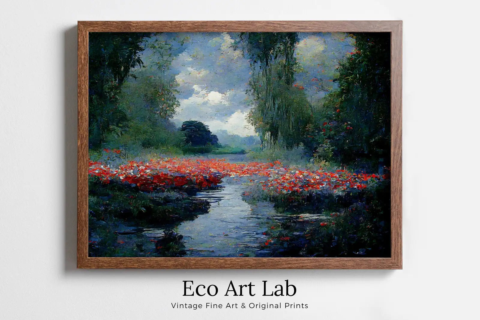 Framed view of Botanical Landscape Monet Inspired Digital Painting. Instant Download Floral Decor. Monet Botanical Print. Printable Wall Art Abstract Decor – printable wall art digital download.