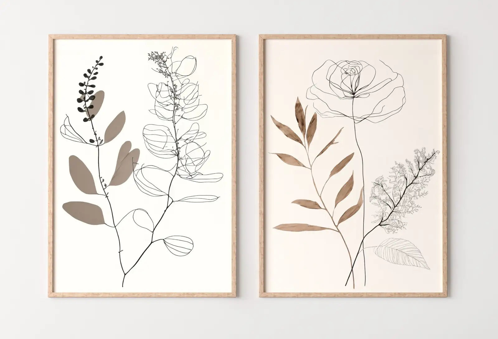 Botanical Line Art Set of 2 Prints. Neutral Wall Art Prints. Plant Prints Minimalist Modern Beige & White Wall Decor. Printable Wall Art. #3 – Printable Wall Art Set (Digital Download)