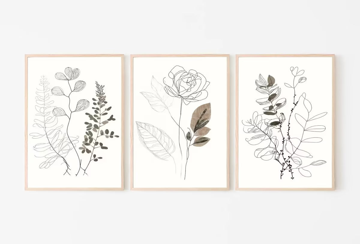 Botanical Line Art Set of 3 Prints. Neutral Wall Art Prints. Plant Prints Minimalist Modern Beige & White Wall Decor. Printable Wall Art. #2 – Printable Wall Art Set