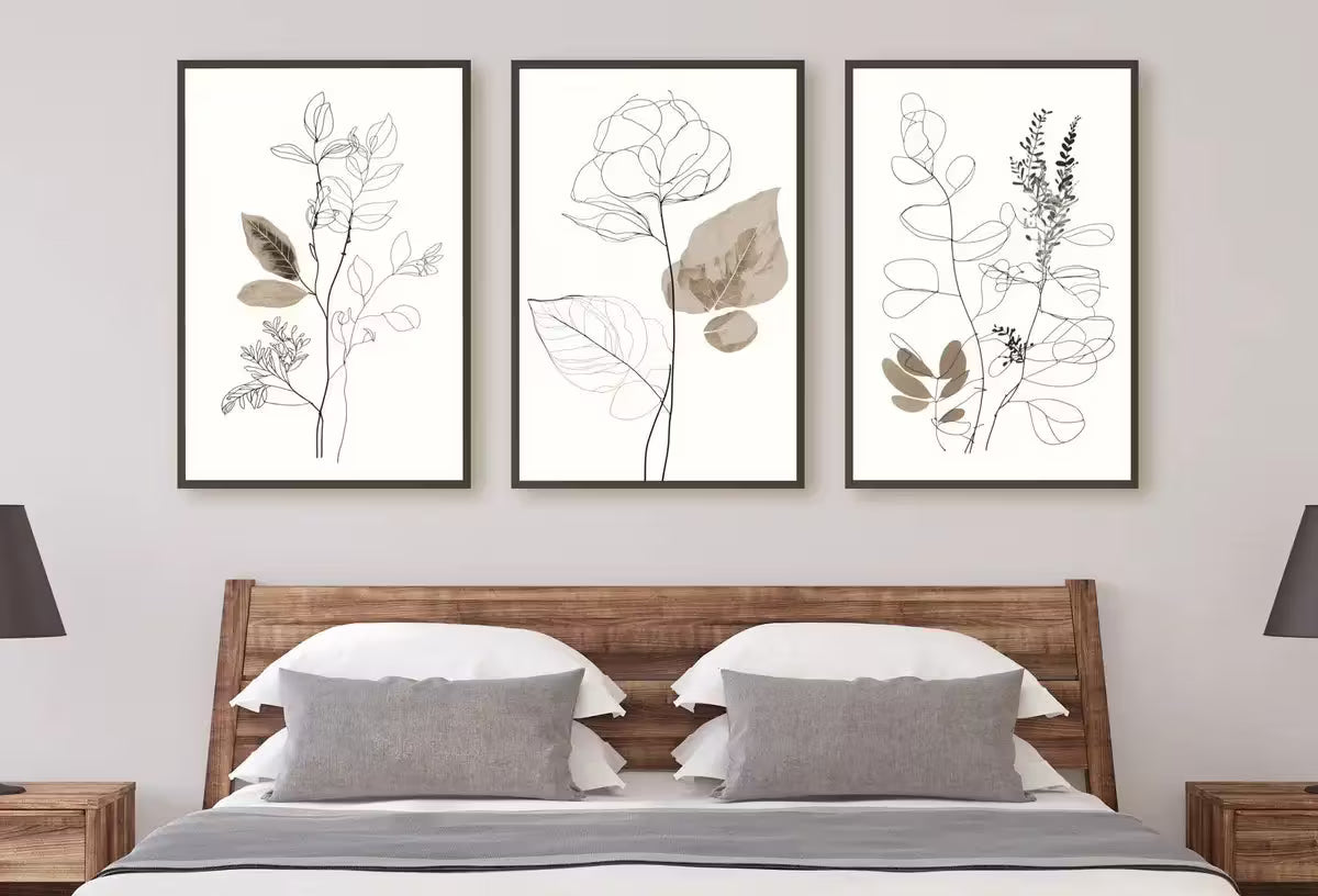 Botanical Line Art Set of 3 Prints. Neutral Wall Art Prints. Plant Prints Minimalist Modern Beige & White Wall Decor. Printable Wall Art. #3 – Printable Wall Art Set