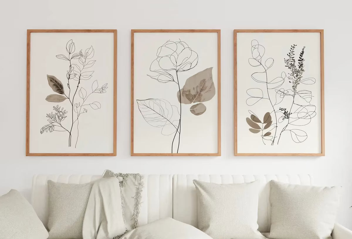 Botanical Line Art Set of 3 Prints. Neutral Wall Art Prints. Plant Prints Minimalist Modern Beige & White Wall Decor. Printable Wall Art. #3 – Printable Wall Art Set