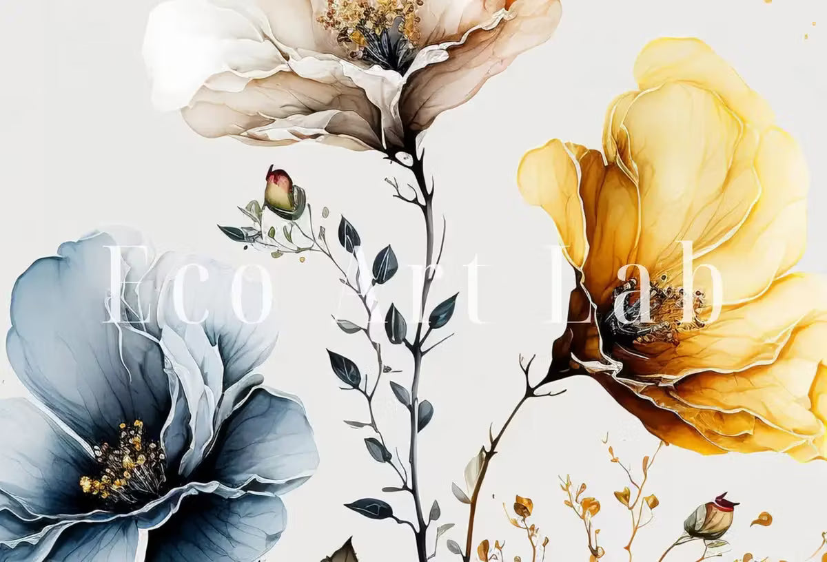 Botanical Print Set of 3. Watercolor Gallery Wall Art. Floral Printable Line Art. Wild Flowers Bouquet Art. Minimal Boho Floral Prints. #1 – Printable Wall Art Set