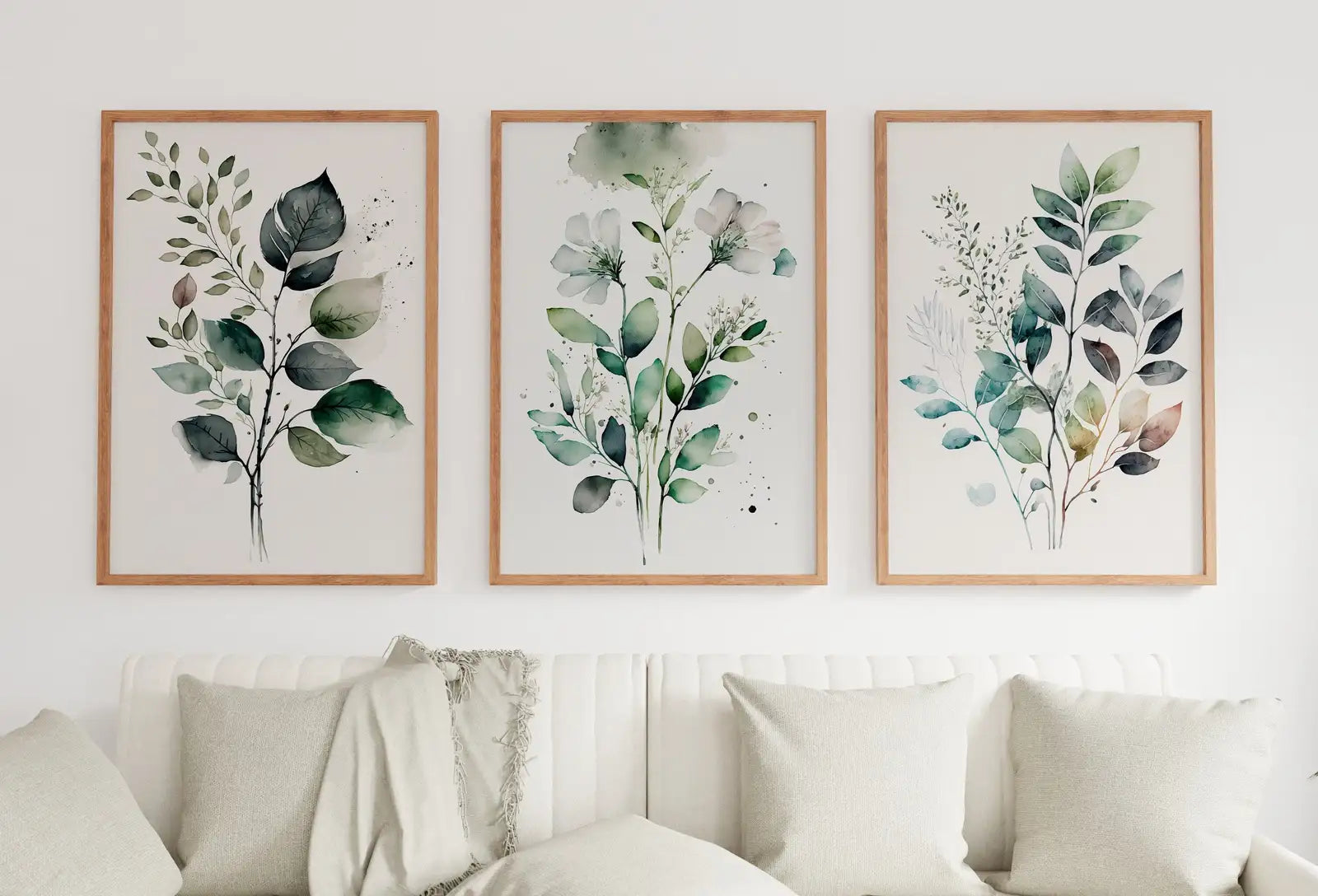 Framed view of Botanical Print Set of 3. Watercolor Gallery Wall Art. Floral Printable Line Art. Wild Flowers Bouquet Art. Minimal Boho Floral Prints. #4 – printable wall art digital download.