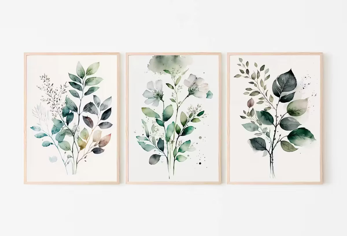 Botanical Print Set of 3. Watercolor Gallery Wall Art. Floral Printable Line Art. Wild Flowers Bouquet Art. Minimal Boho Floral Prints. #4