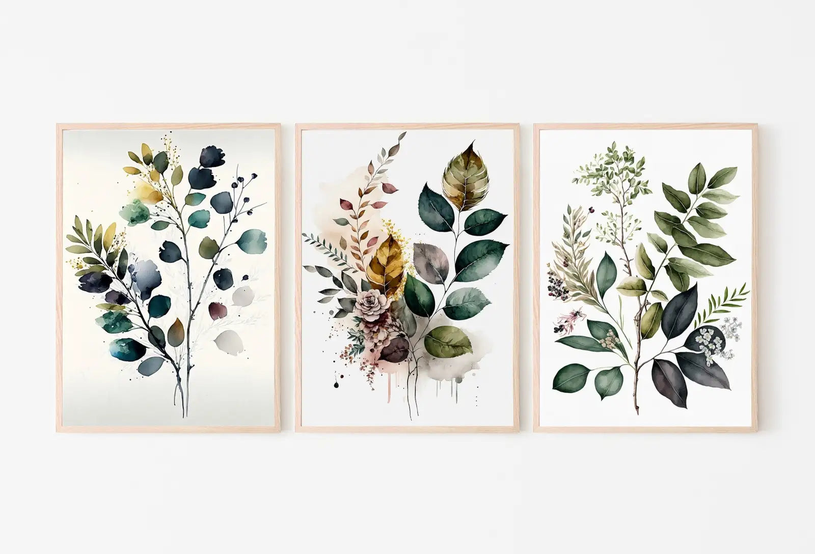 Framed view of Botanical Print Set of 3. Watercolor Gallery Wall Art. Floral Printable Line Art. Wild Flowers Bouquet Art. Minimal Boho Floral Prints. #5 – printable wall art digital download.