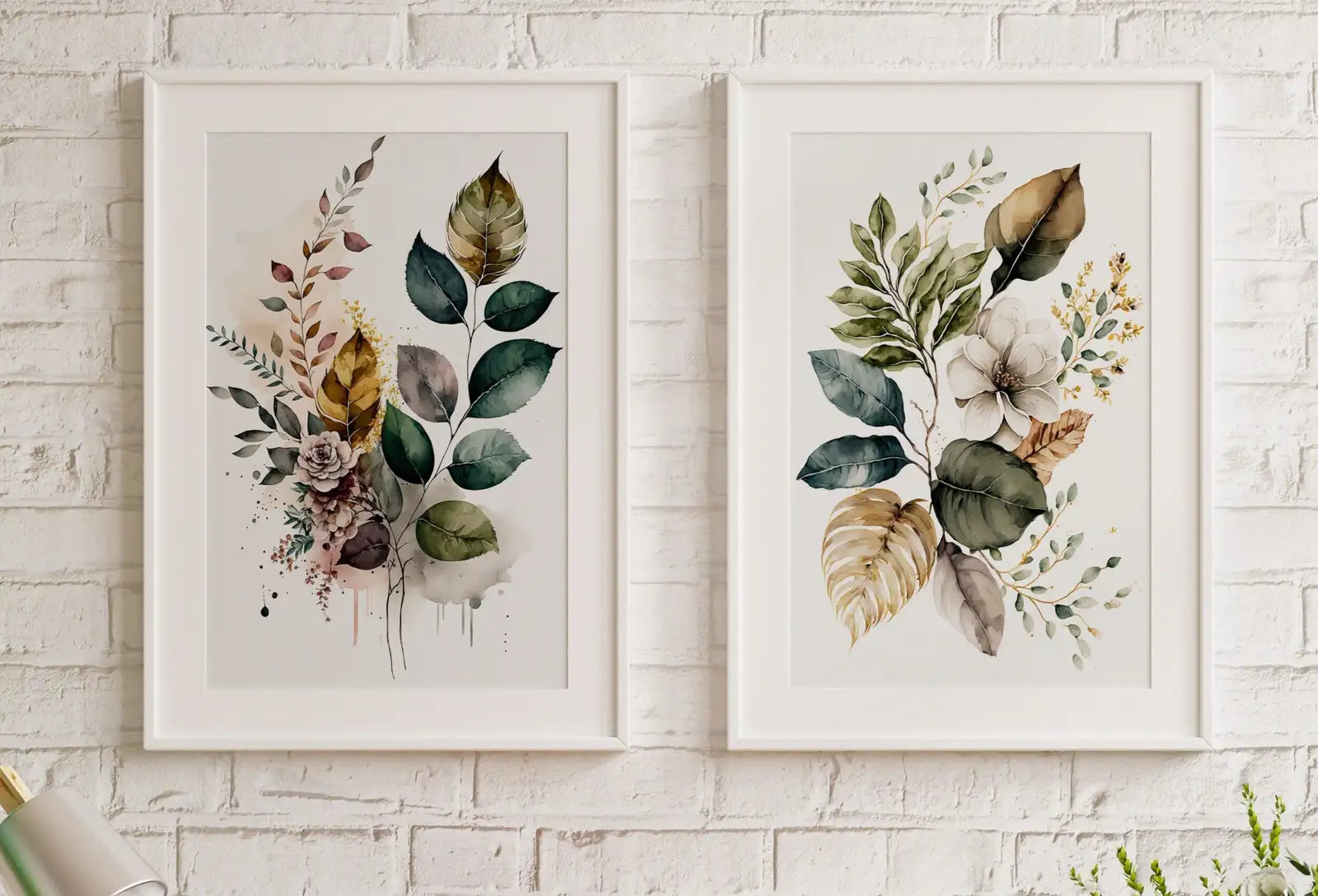 Framed view of Botanical Prints Set of 2. Watercolor Gallery Wall Art. Floral Printable Art. Wild Flowers Bouquet Art. Minimal Boho Floral Prints. #2 – printable wall art digital download.