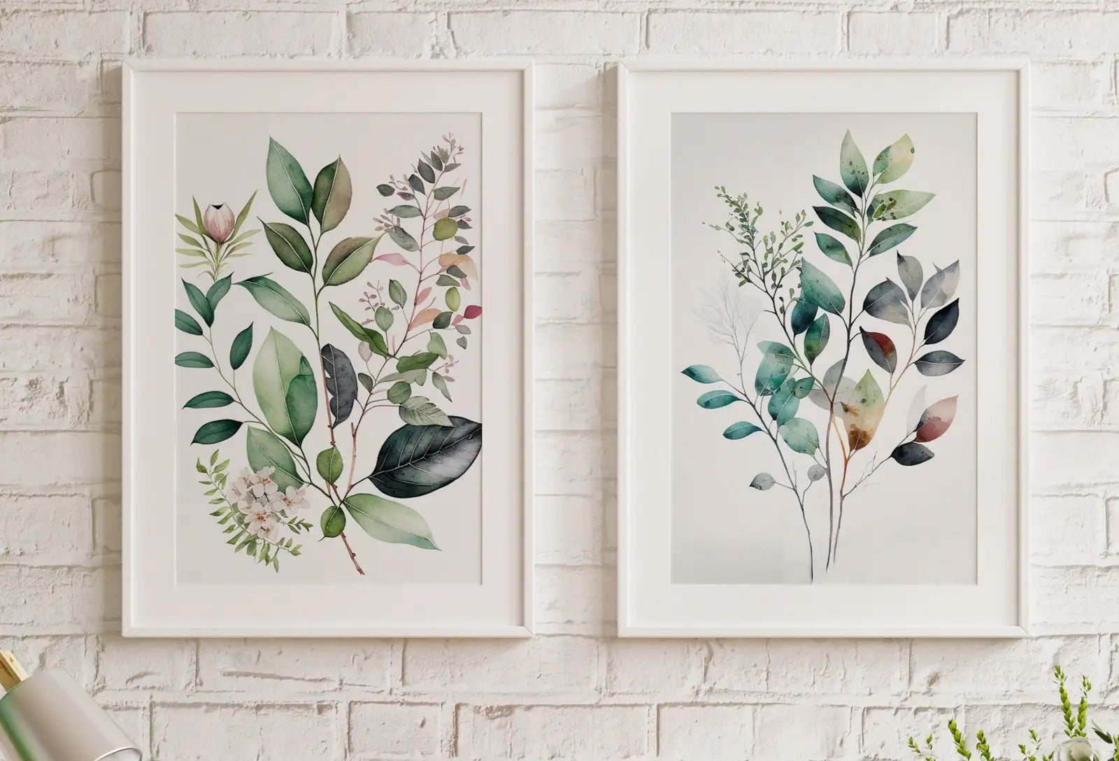 Framed view of Botanical Prints Set of 2. Watercolor Gallery Wall Art. Floral Printable Art. Wild Flowers Bouquet Art. Minimal Boho Floral Prints. #5 – printable wall art digital download.