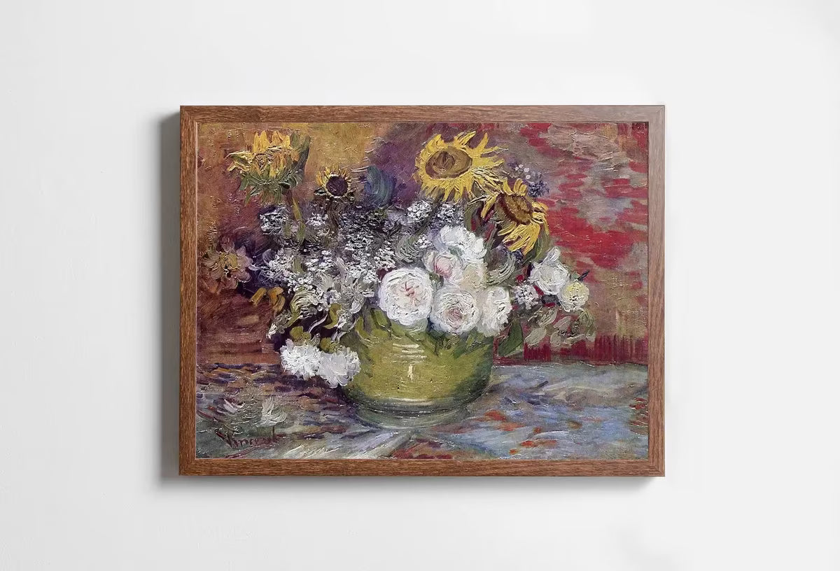 Bowl With Sunflowers & Roses Painting, Famous van Gogh Art Print. Instant Download Printable van Gogh Fine Art. Vintage Still Life Painting – Printable Wall Art