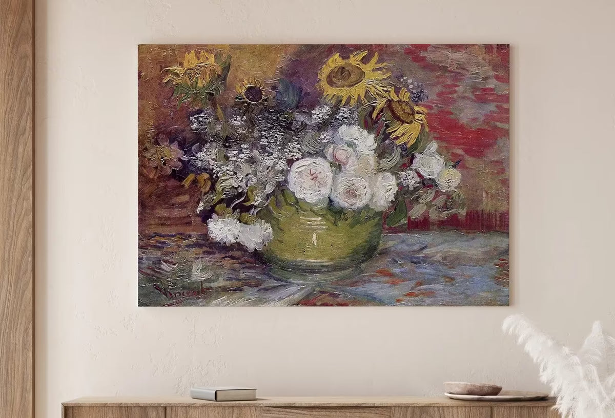 Bowl With Sunflowers & Roses Painting, Famous van Gogh Art Print. Instant Download Printable van Gogh Fine Art. Vintage Still Life Painting – Printable Wall Art