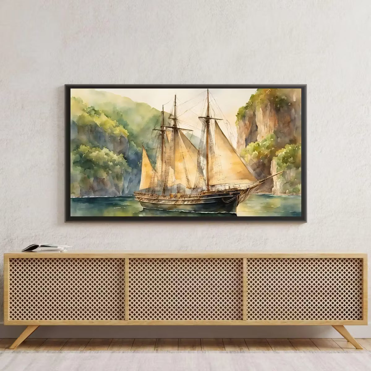 Coastal Decor For Frame TV Art. Nautical Theme Watercolor Ocean Artwork. Vintage Marine Ship Wall Art Digital Print – Frame TV  Art