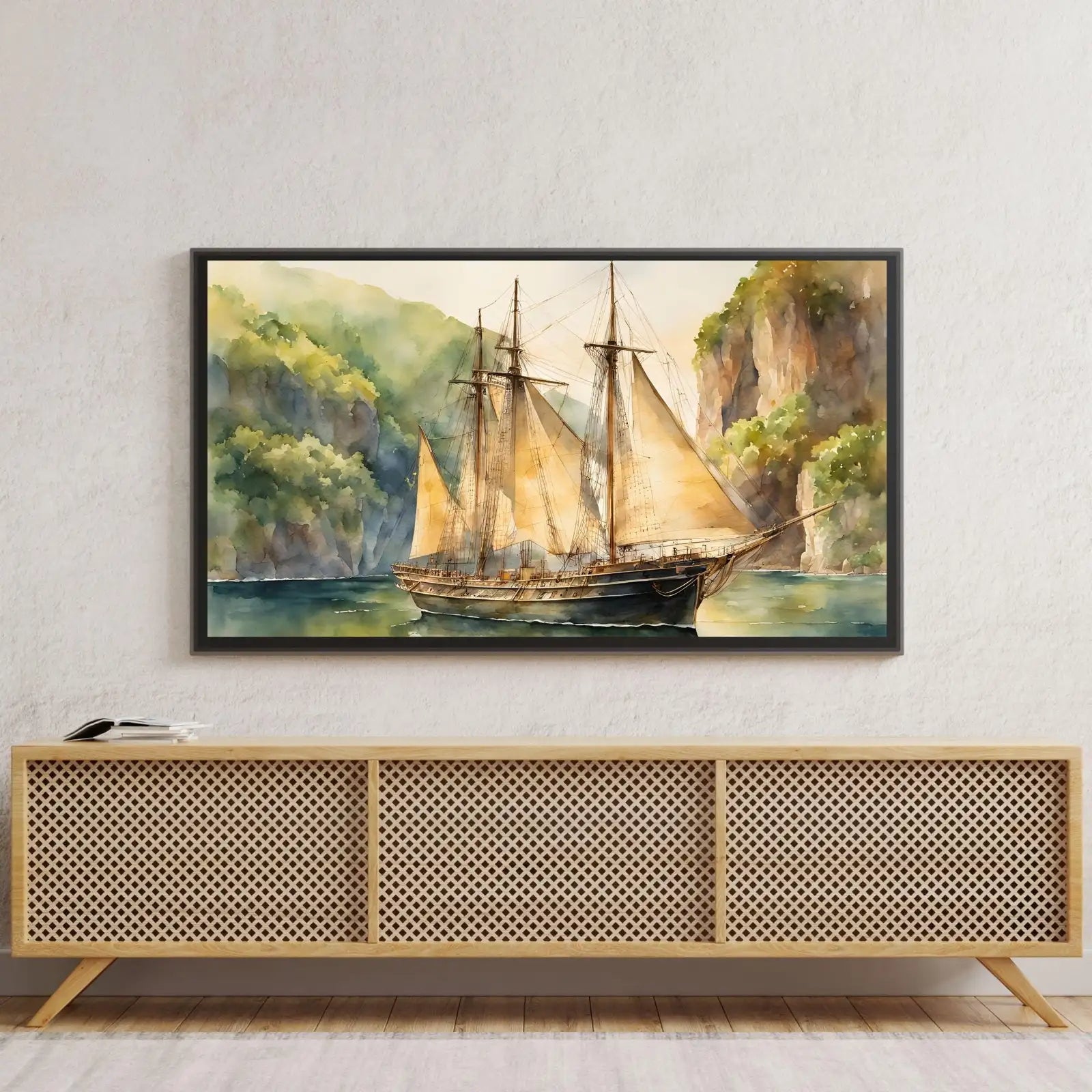 Second included artwork preview from Coastal Decor For Frame TV Art. Nautical Theme Watercolor Ocean Artwork. Vintage Marine Ship Wall Art Digital Print featuring various scenes.