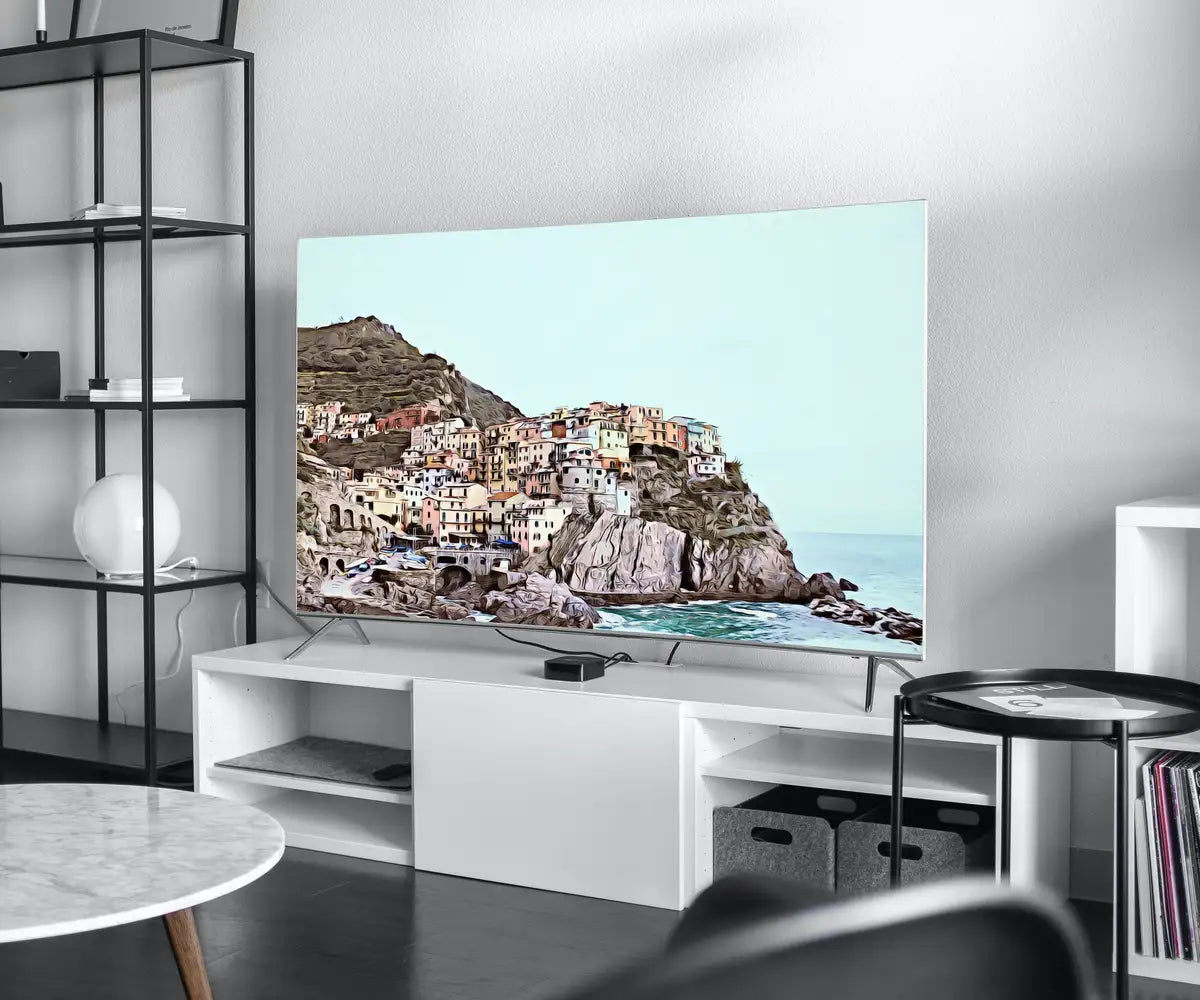 Detail view of artwork from Coastal Town in Italy Frame TV Art. Seaside Italy Painting, City Landscape Frame TV Art. Digital Download, Colorful Art for Frame TV. (variation 2)