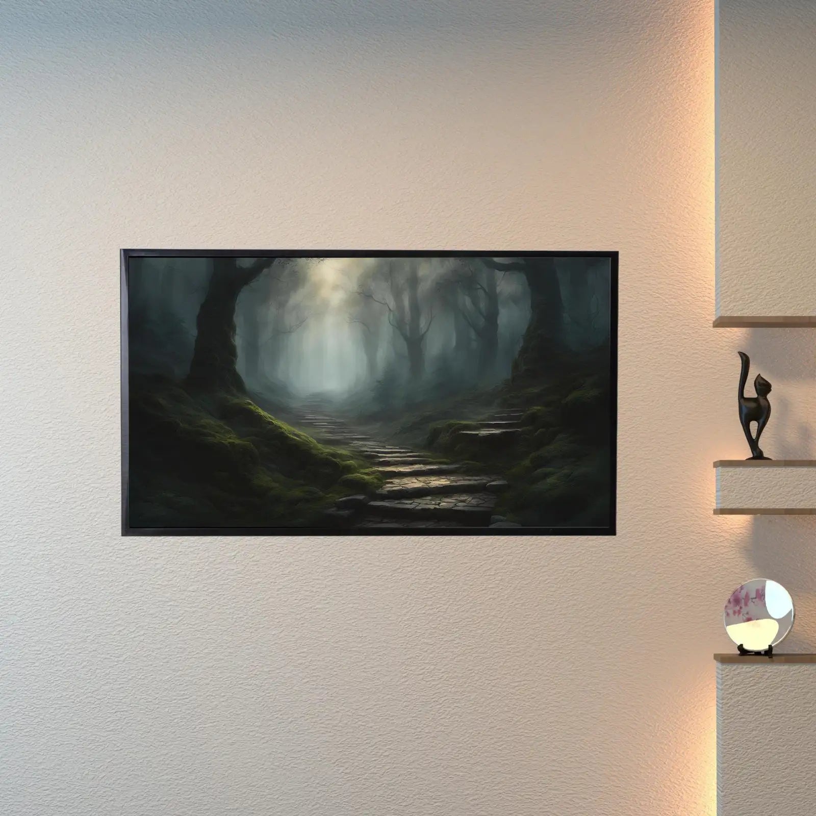 Detail view of artwork from Dark Forest Art For Samsung Frame TV I Watercolor Landscape Wall Decor I 4K Frame TV Dark Academia Painting. (variation 1)