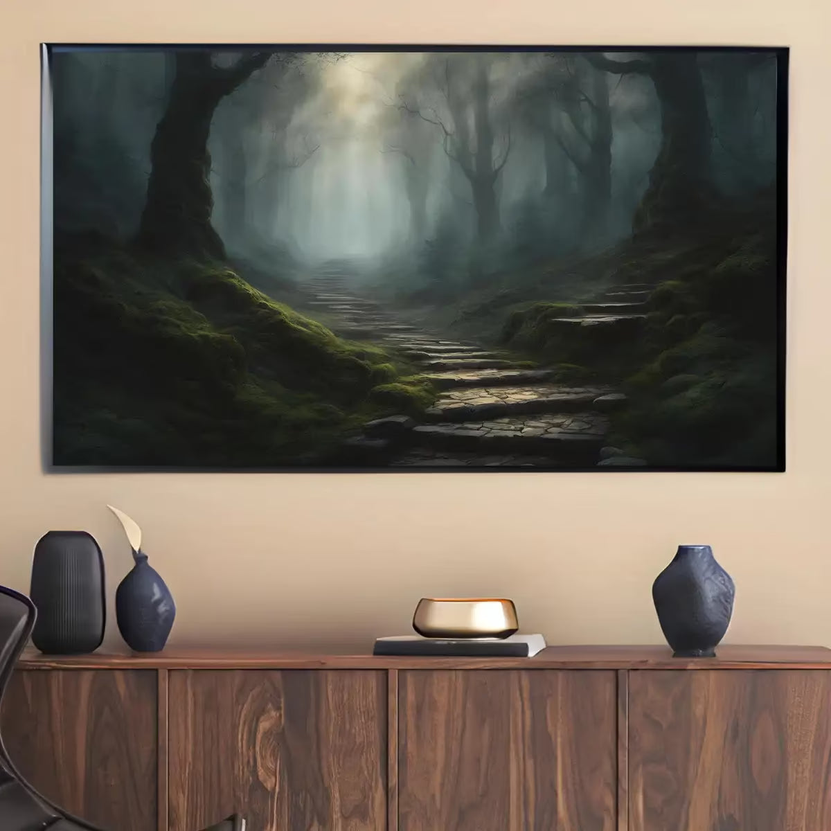 Dark Forest Art For Samsung Frame TV I Watercolor Landscape Wall Decor I 4K Frame TV Dark Academia Painting – Frame TV  Art