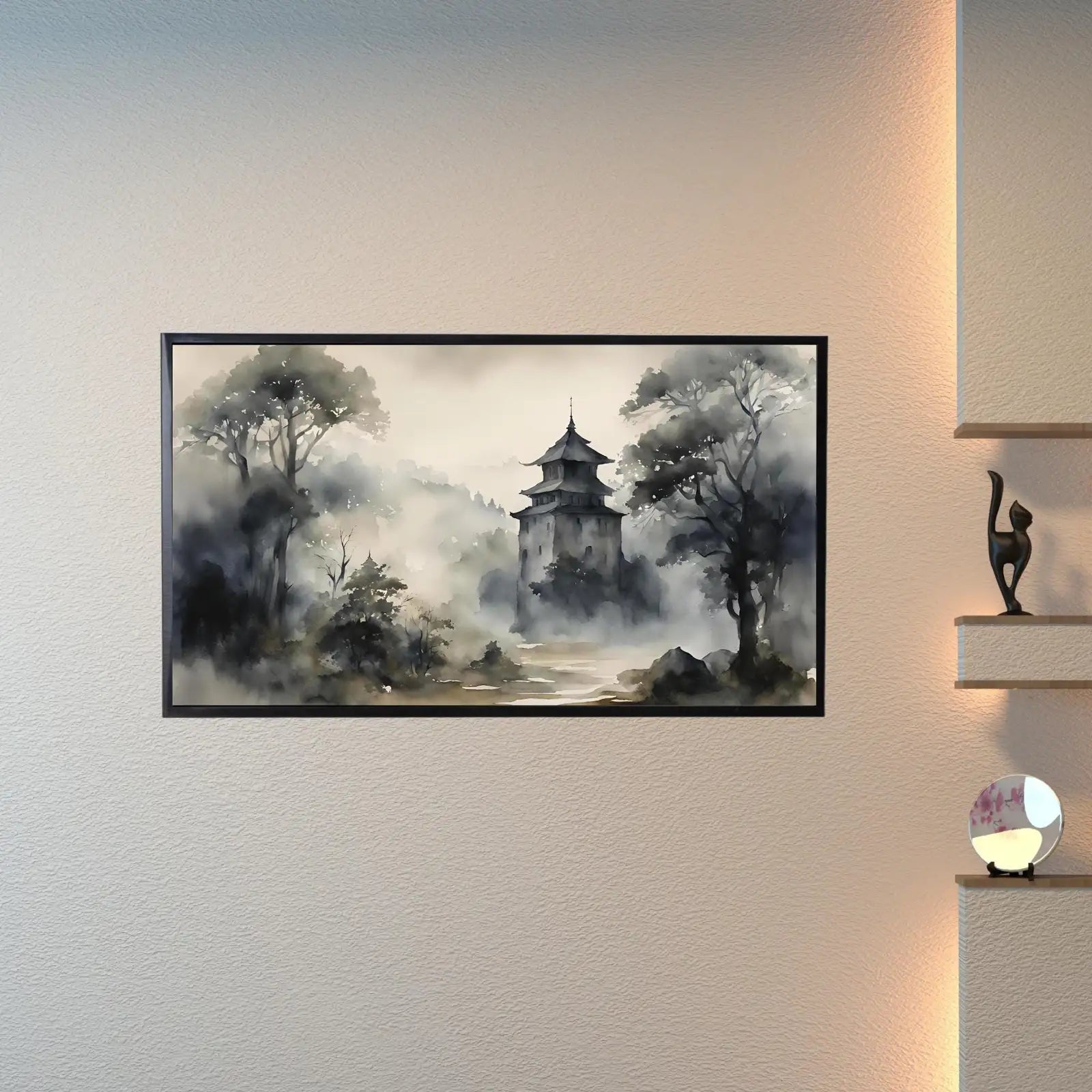 Detail view of artwork from Dark Japanese Art For Frame TV I Watercolor Decor For Samsung Frame TV I Dark Academia Aesthetic Digital Art. (variation 1)