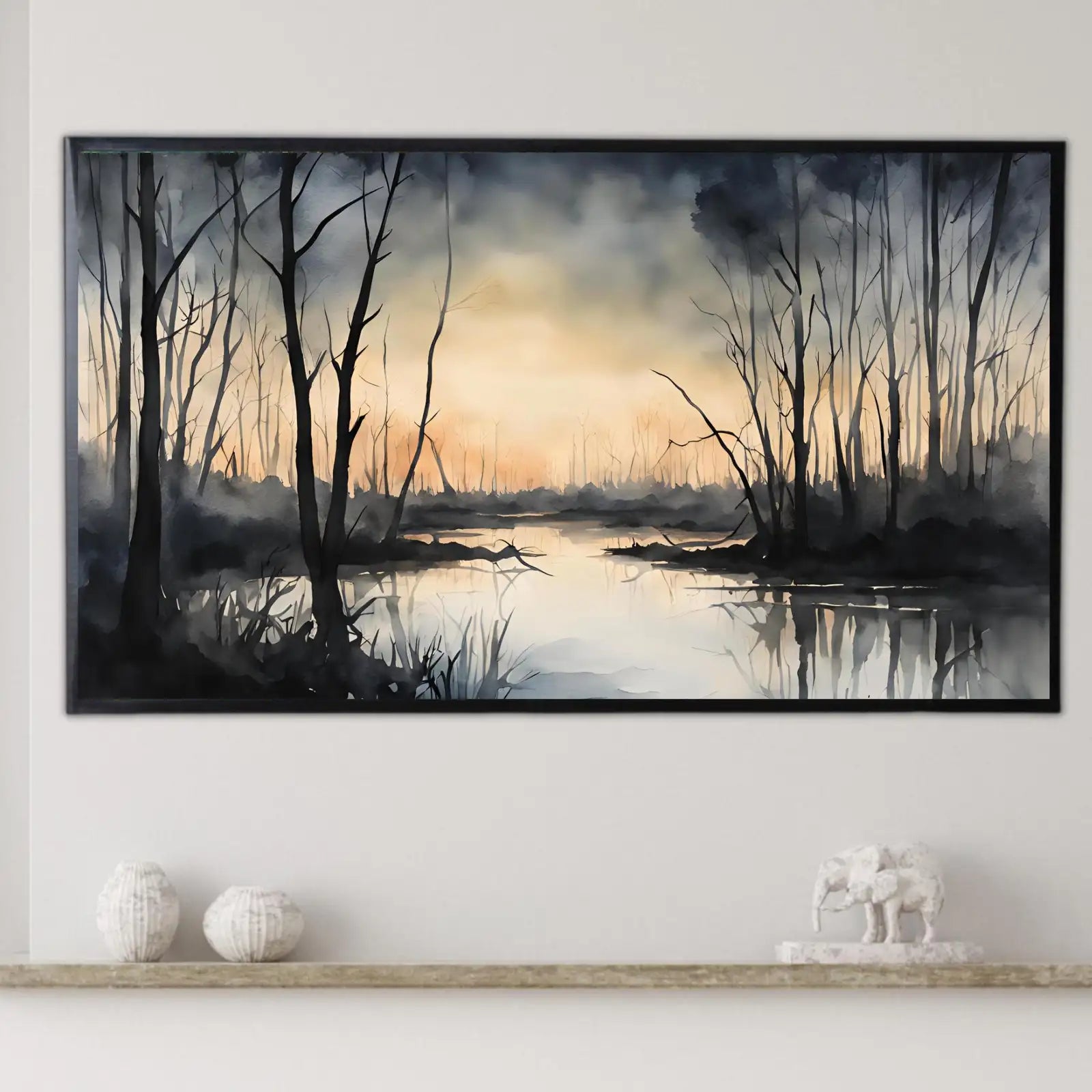 Dark Sunset Art for The Frame TV I Forest Minimalist Decor I Minimalist Watercolor for Samsung Frame TV – Frame TV Art Set (Digital Download) – Digital Download