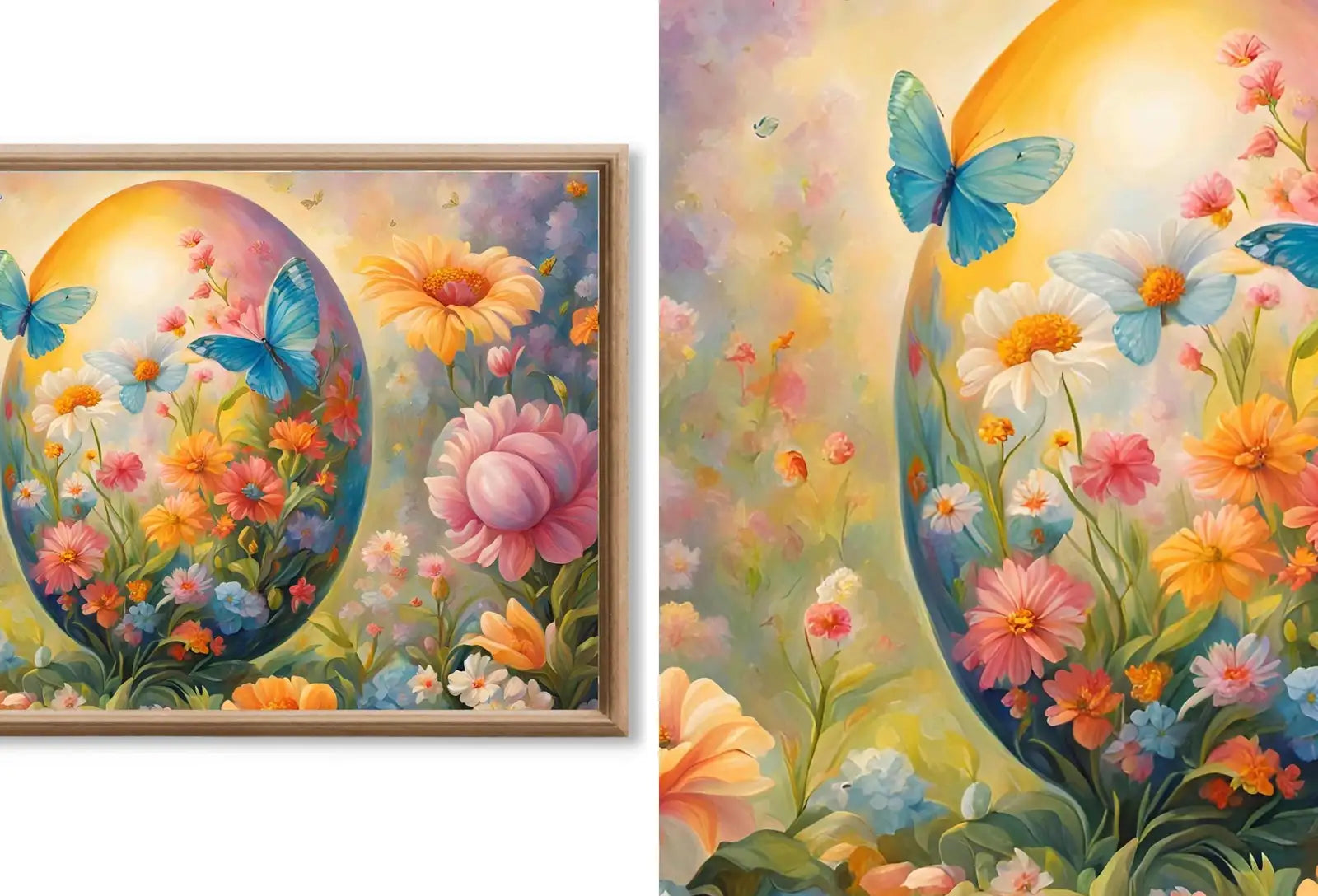 Detail view of artwork from Easter Decor Samsung Frame TV Art Set. Easter Eggs, Bunnies and Easter Baskets Original Paintings . Spring Frame TV Art 4K. (variation 2)