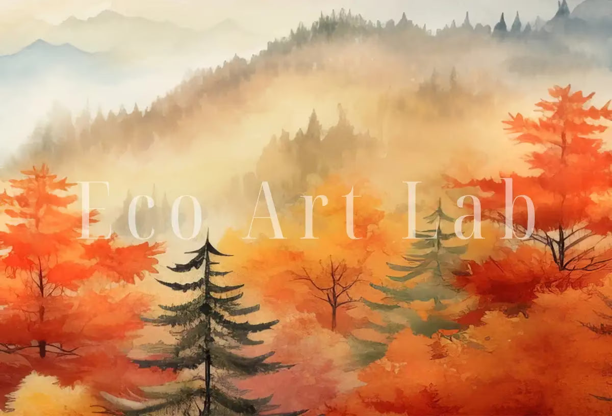 Fall Mountain & Forest 3 Piece Wall Art | Watercolor Autumn Landscape | Abstract Nature Print | Modern Minimal Decor | Pine Forest Wall Art – Printable Wall Art