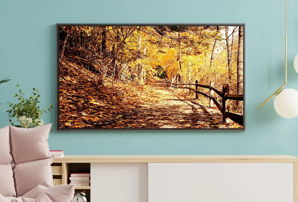 Fall Trail Landscape Digital Oil Painting Frame TV Art , Art for Tv, Colorful Art for Frame TV – Frame TV  Art