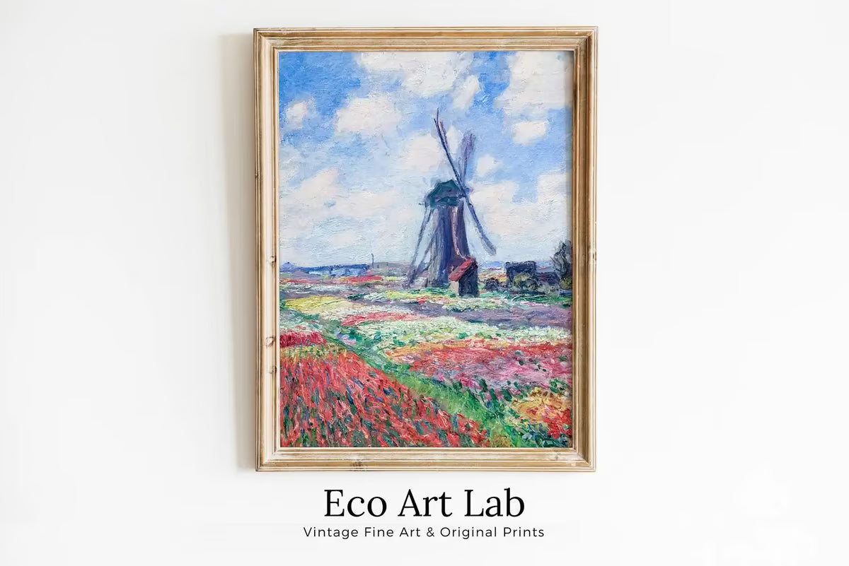 Famous Claude Monet Windmill in Tulip Field Painting. Instant Download Vintage Decor. Monet Botanical Printable Wall Art. Vintage Decor – Printable Wall Art