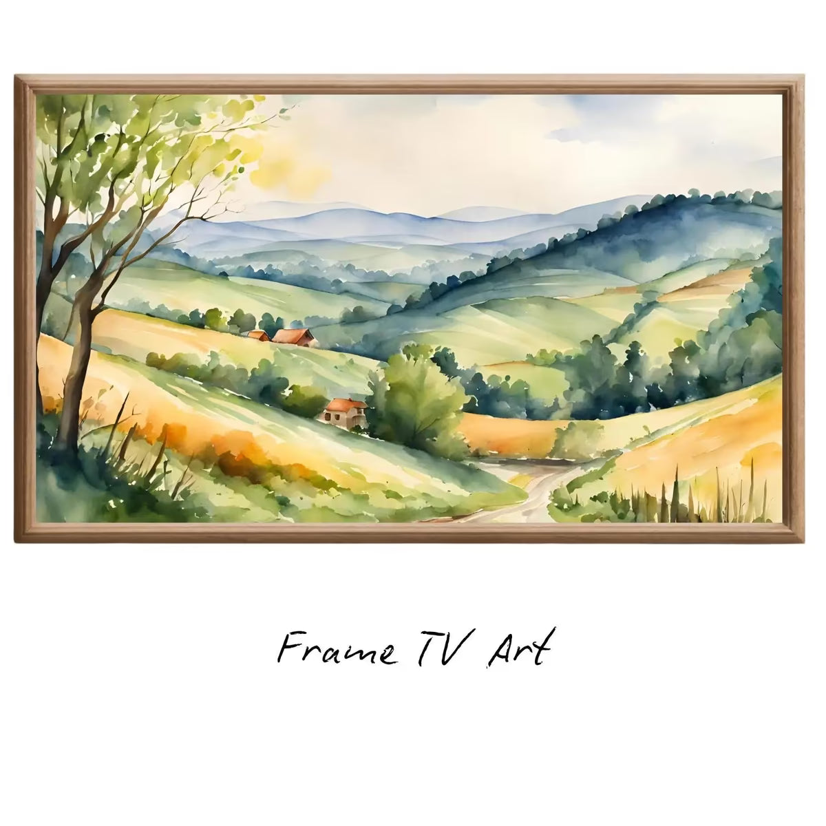 Fields Art For Frame TV. Watercolor Wall Painting Home Decor. Rustic Frame Country View Scenic Display. – Frame TV  Art