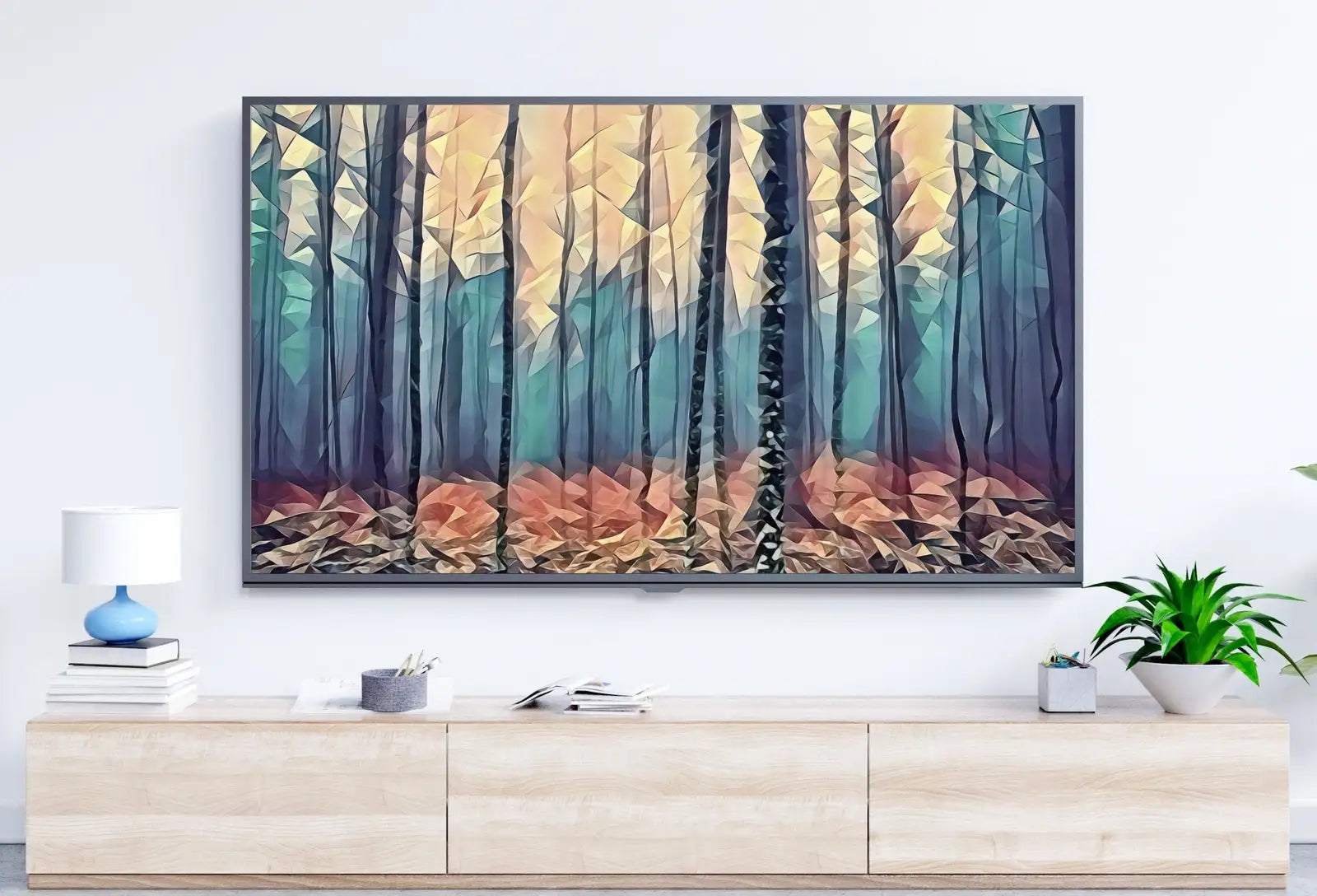 Included artwork preview showing first selection of artworks from Fog in Autumn Forest Landscape, Samsung Frame TV Art Abstract Painting, Instant Download Nature Art, Art for TV, Colorful Art for Frame TV.