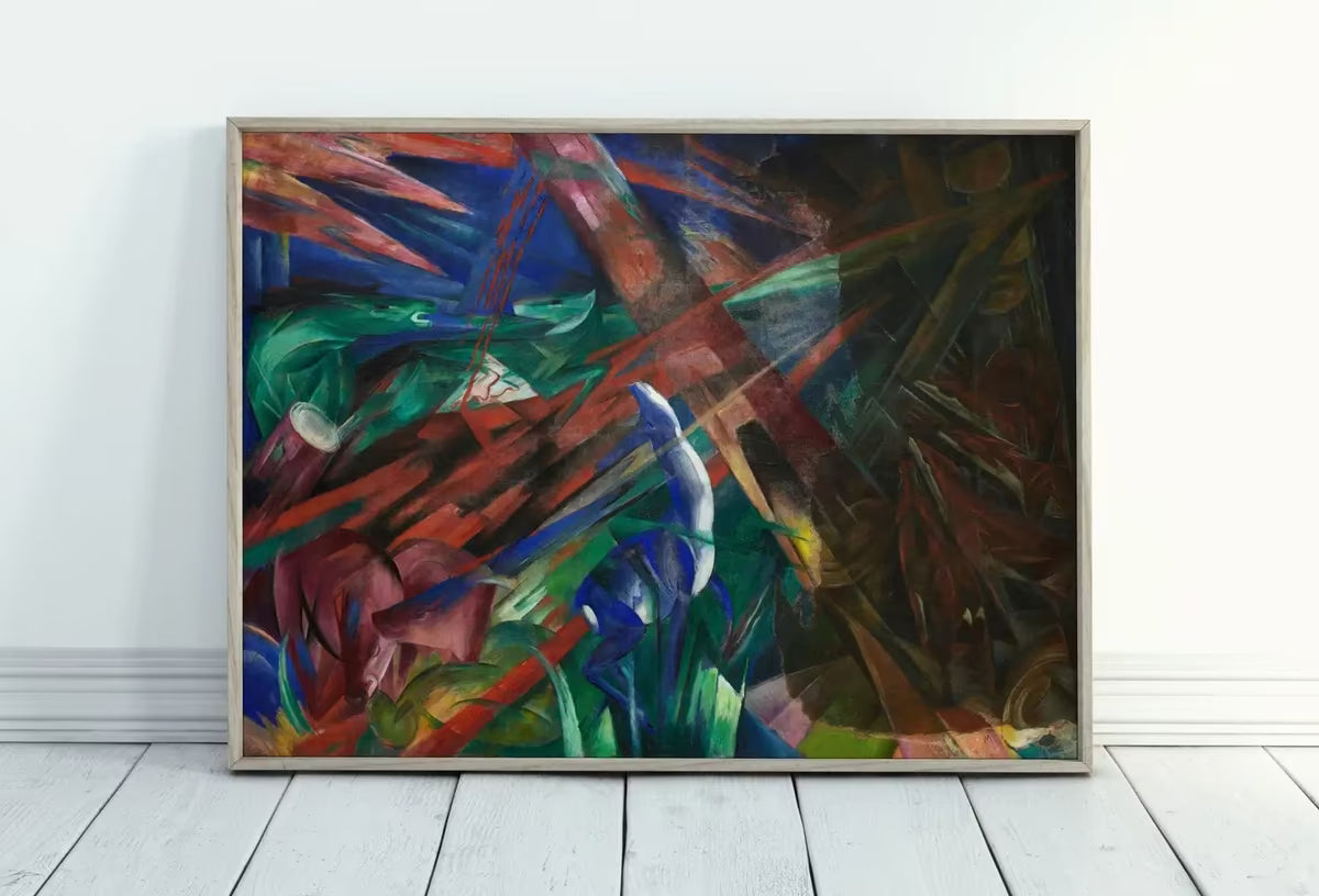 Forest Animals Vintage Painting. Surreal Abstract Geometric Art Print. Instant Download Antique Oil Painting. Colorful Printable Wall Art – Printable Wall Art