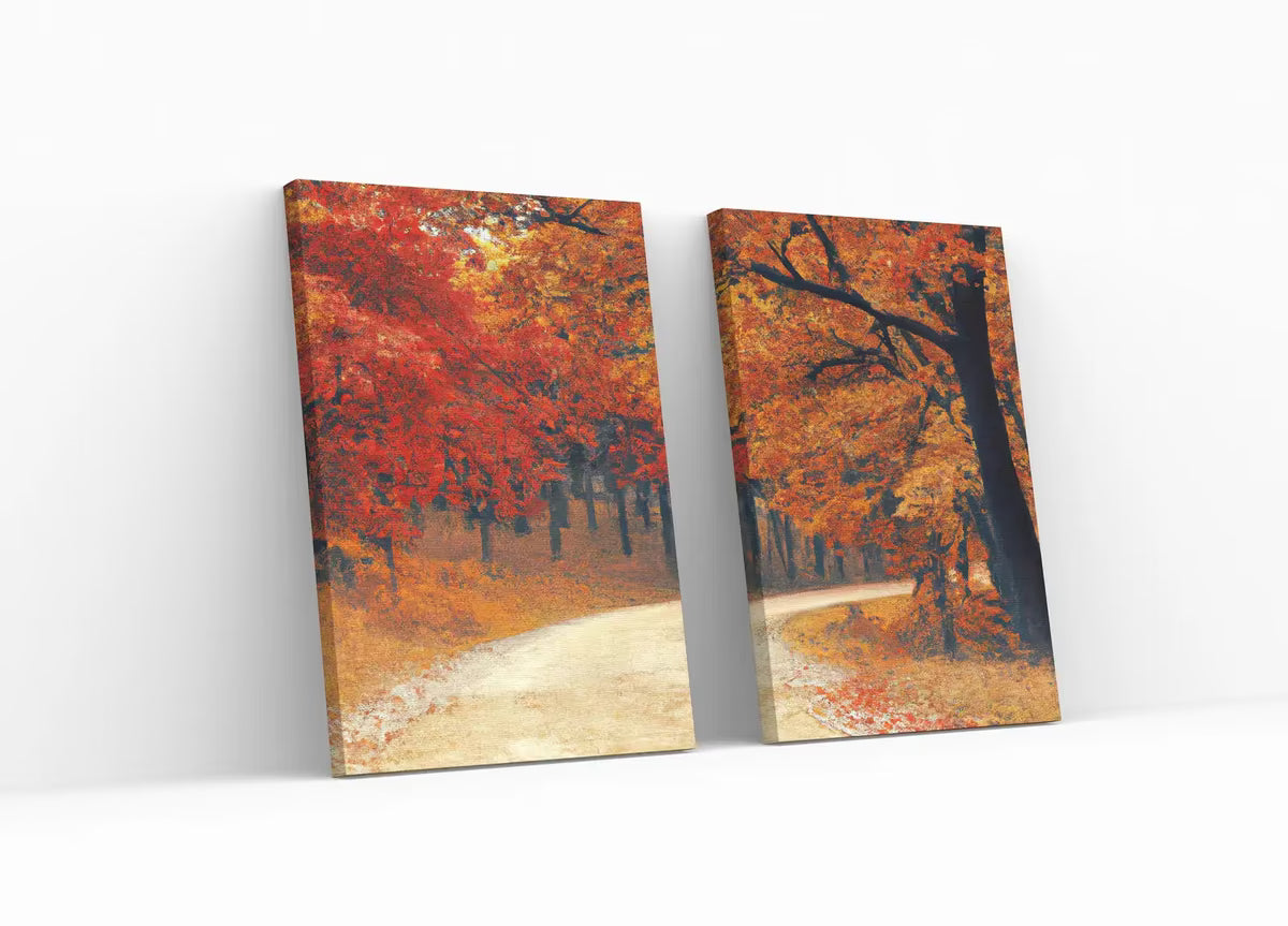 Forest Trail in the Fall 2 Piece Wall Art | Landscape Painting | Nature Print | Set of 2 Prints | Home or Office Decor | Instant Download – Printable Wall Art Set