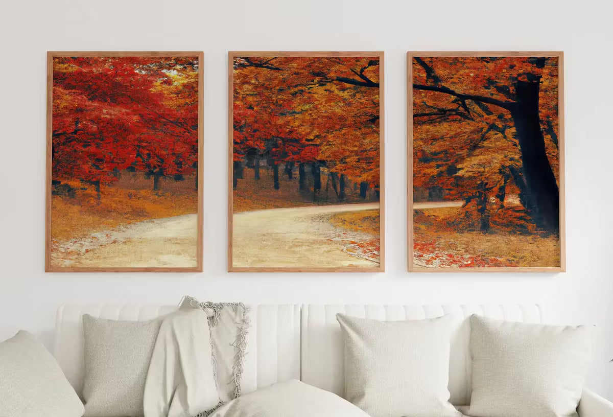 Forest Trail in the Fall 3 Piece Wall Art | Nature Print | Landscape Painting | Set of 3 Prints | Home or Office Decor | Instant Download – Printable Wall Art Set
