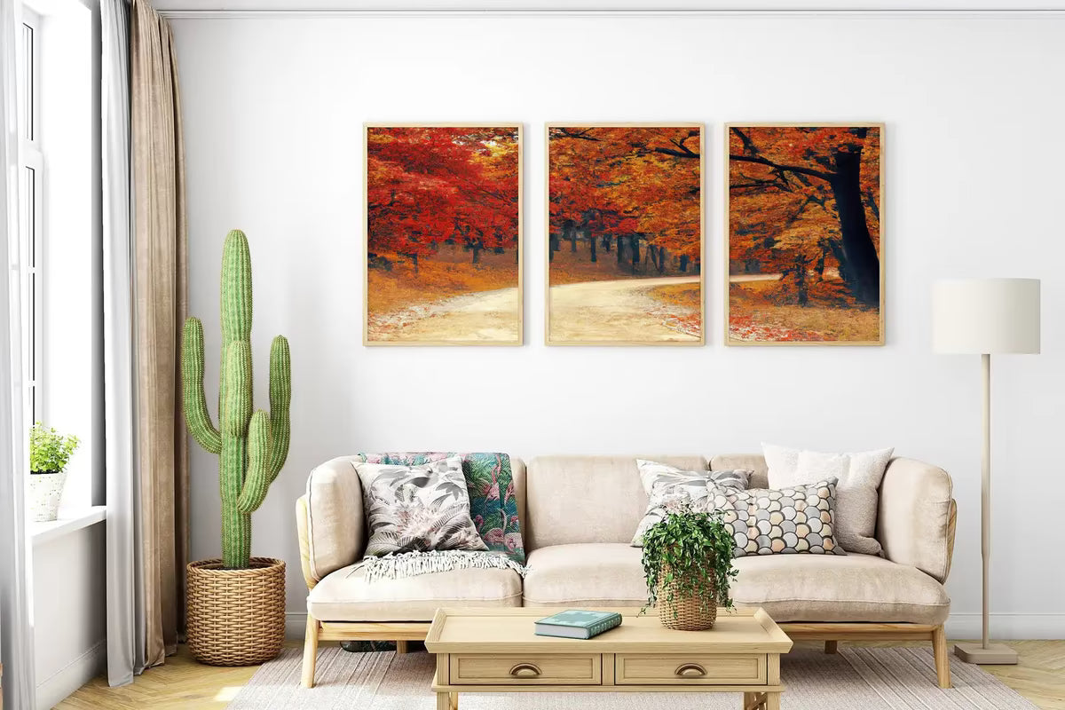 Forest Trail in the Fall 3 Piece Wall Art | Nature Print | Landscape Painting | Set of 3 Prints | Home or Office Decor | Instant Download – Printable Wall Art Set