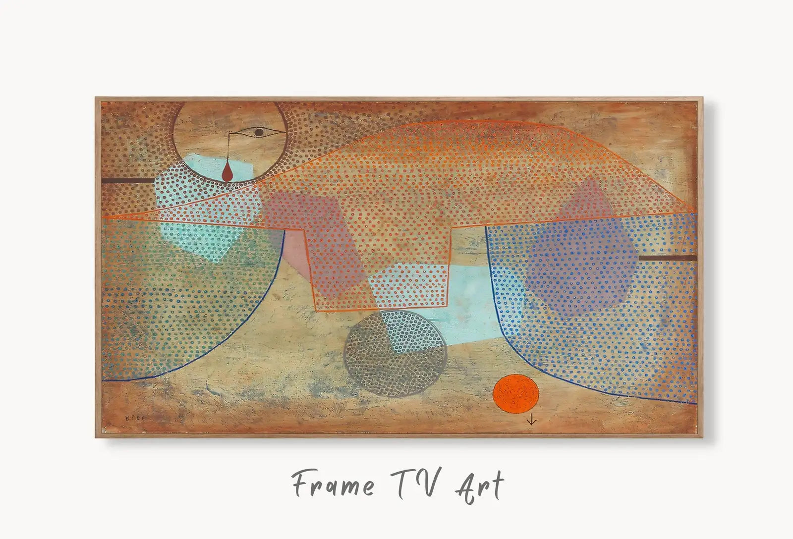 Frame TV Abstract Painting. Paul Klee Bauhaus Minimalist Wall Decor. Colorful Mid Century Modern Wallart displayed on Samsung Frame TV on a living room wall.