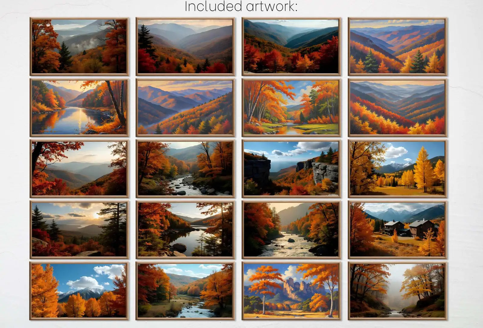 Included artwork preview showing first selection of artworks from Frame TV Art Fall Landscape Painting Collection.