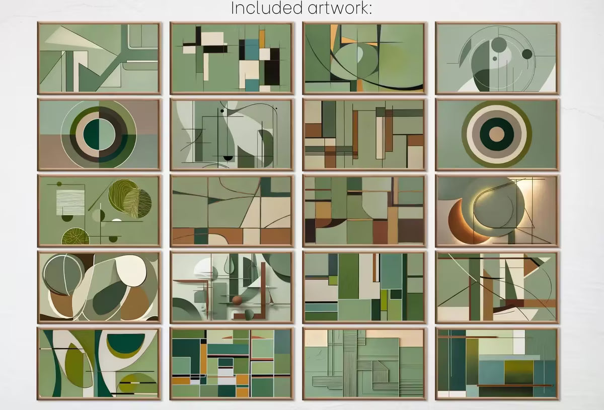Frame TV Art: Sage Green Wall Art. Midcentury Modern Abstract Paintings Set of 40.  for Samsung Frame TV, Hisense Canvas TV – Frame TV Art Set