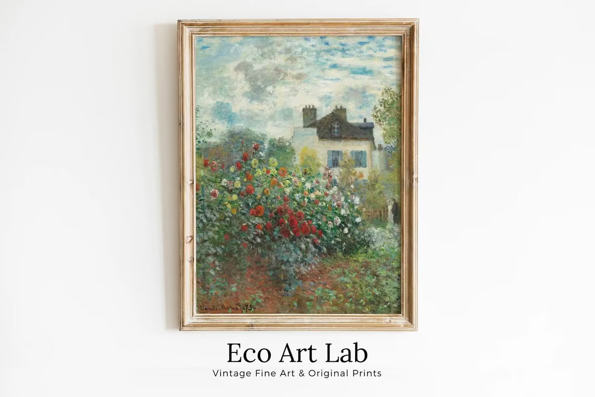Garden with Dahlias Famous Claude Monet Painting. Instant Download Vintage Decor. Monet Botanical Print Printable Wall Art. Vertical Decor – Printable Wall Art