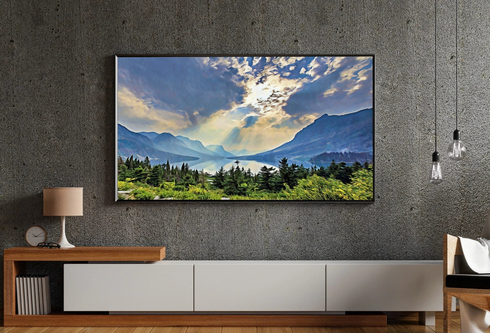Detail view of artwork from Glacier National Park Art Digital Painting Frame TV Art. Landscape Samsung Frame TV Art Downloadable Nature Art for TV Colorful Frame Tv Art. (variation 1)