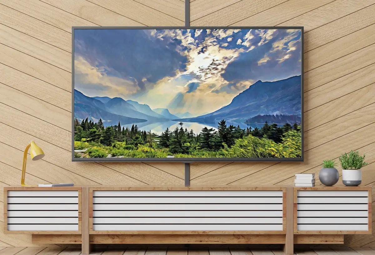 Detail view of artwork from Glacier National Park Art Digital Painting Frame TV Art. Landscape Samsung Frame TV Art Downloadable Nature Art for TV Colorful Frame Tv Art. (variation 2)